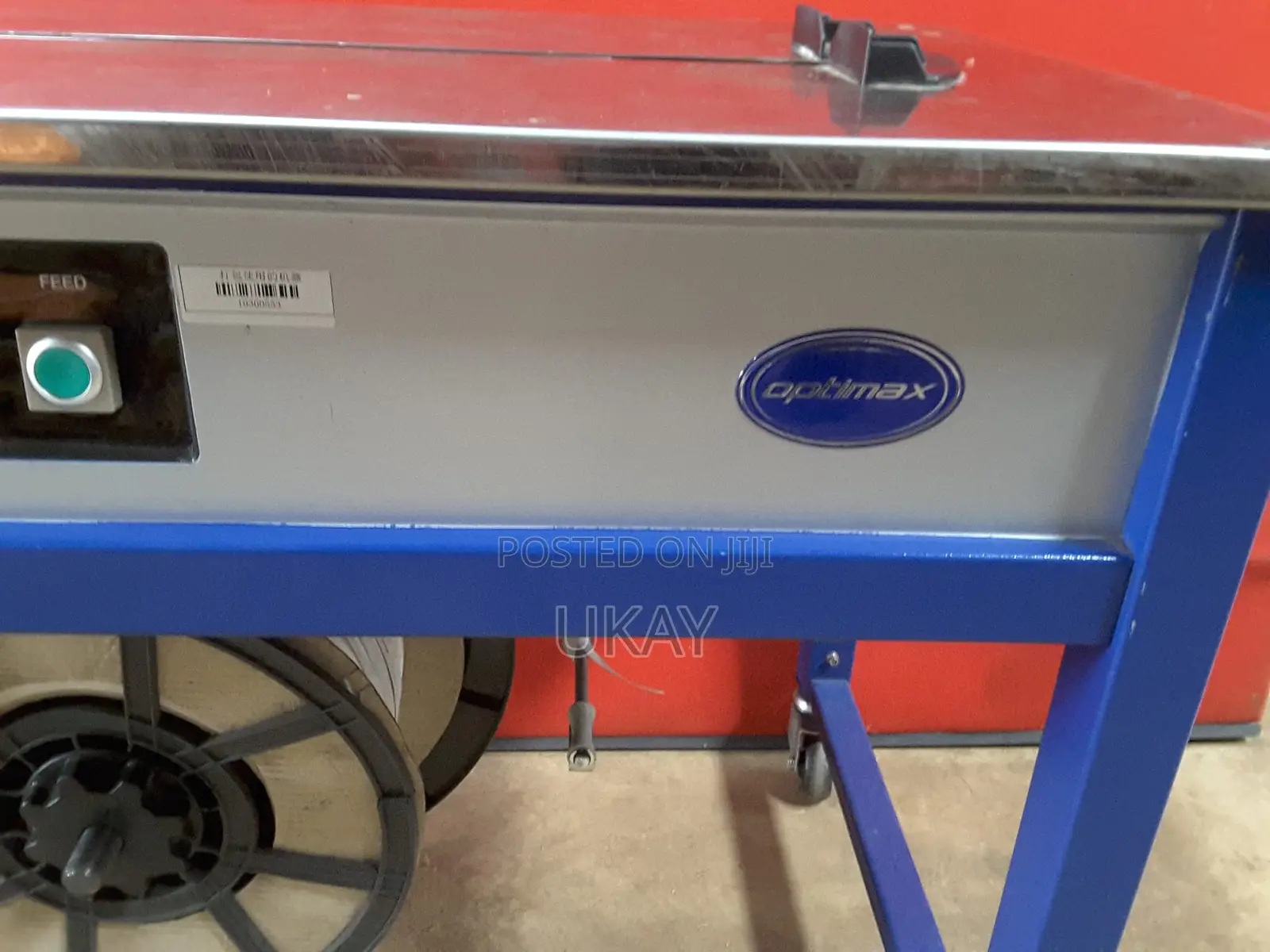 Optimax Open Frame Semi Automatic Table Strapper.