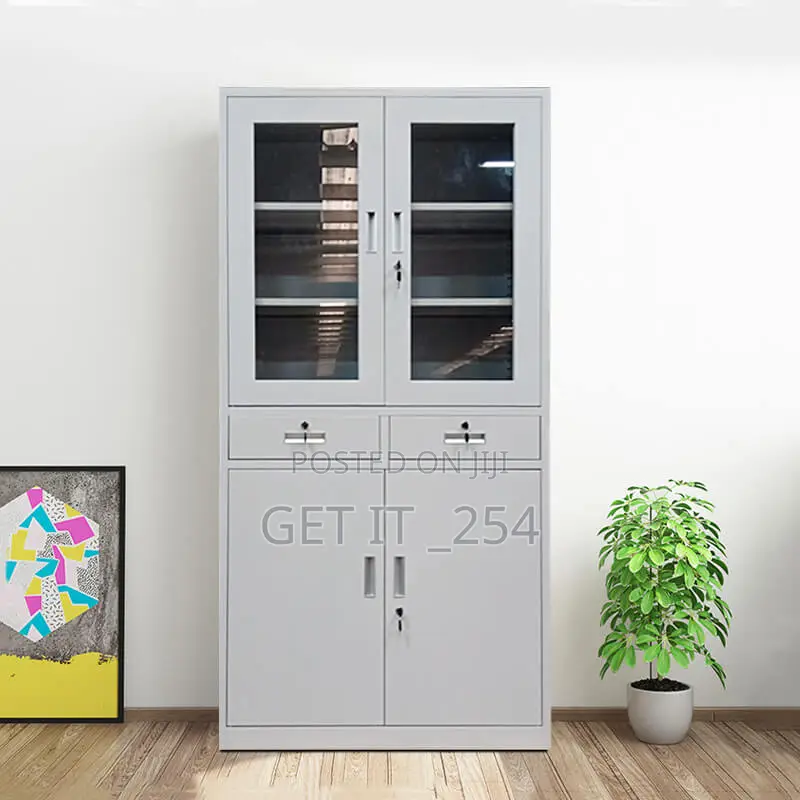 Metallic Steel Cabinet: 4 Door (2 Metallic + 2 Glass)