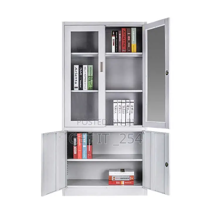 Metallic Steel Cabinet: 4 Door (2 Metallic + 2 Glass)