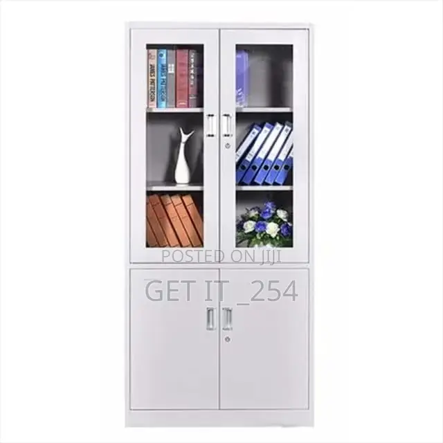 Metallic Steel Cabinet: 4 Door (2 Metallic + 2 Glass)