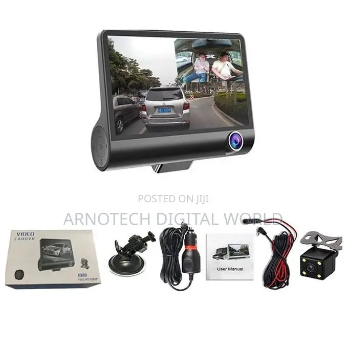 Car DVR 3 Cameras Lens 4.0 Inch Dash Camera Dual Lens With R