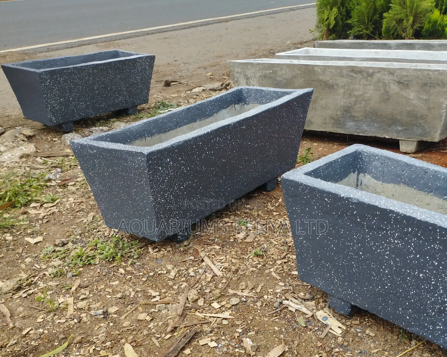 Painted Concrete Troughs for Bamboo Plants