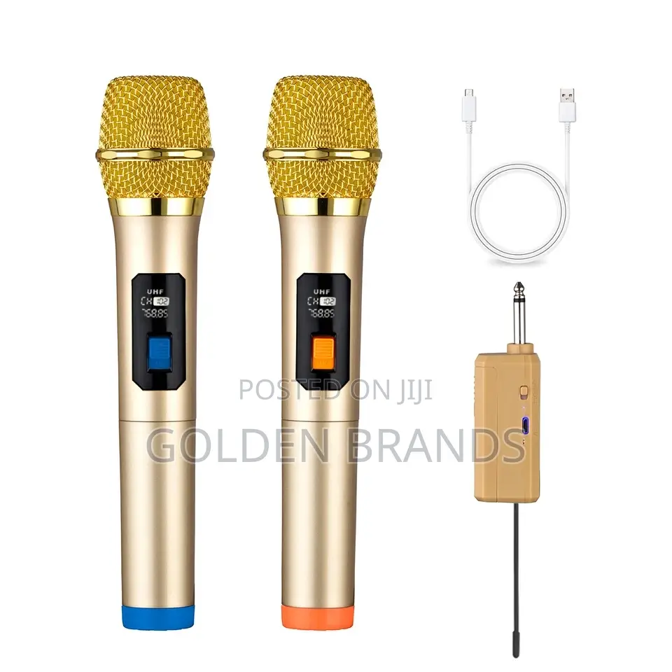 Microphone Wireless Uhf Dual Cordless, Rechargeable Receiver