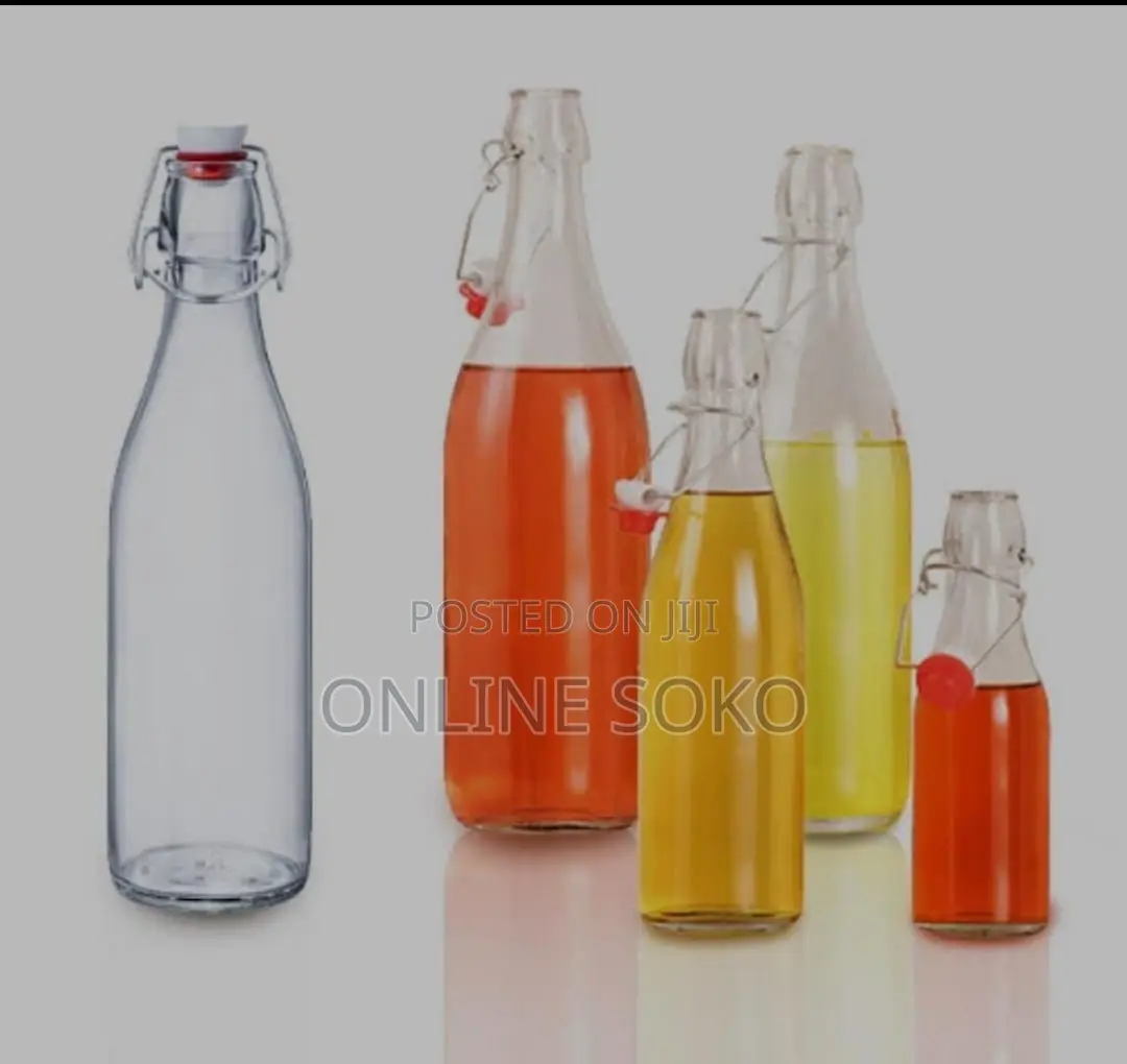 Beverage Glass Bottle With Flip Clip Swing Lock Top