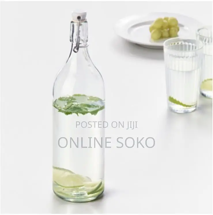 Beverage Glass Bottle With Flip Clip Swing Lock Top