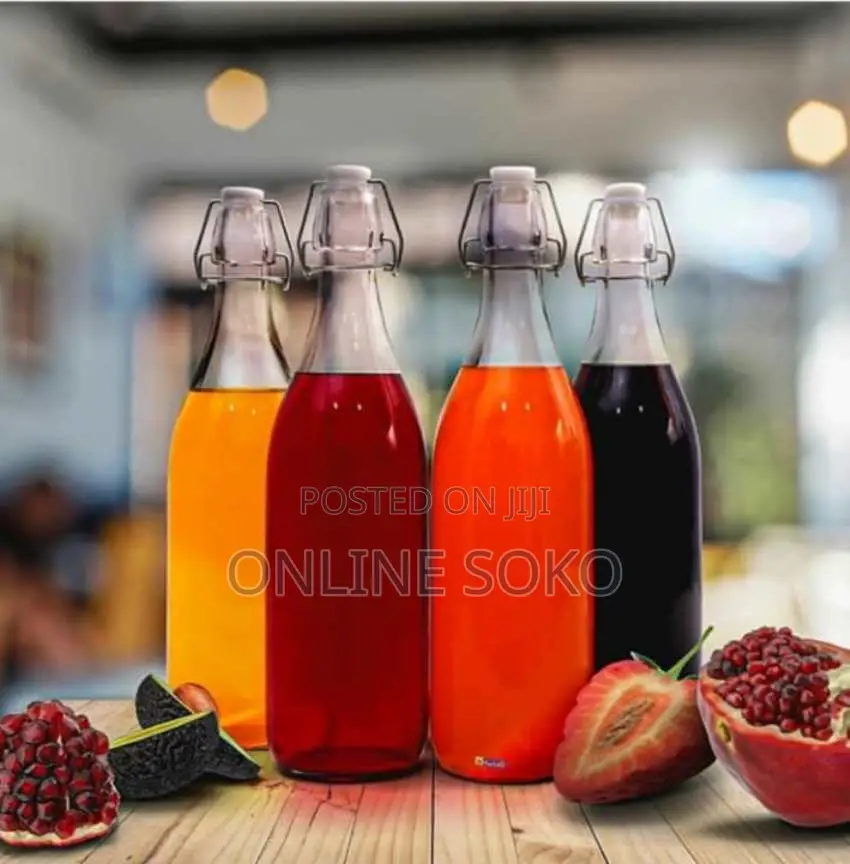 Beverage Glass Bottle With Flip Clip Swing Lock Top