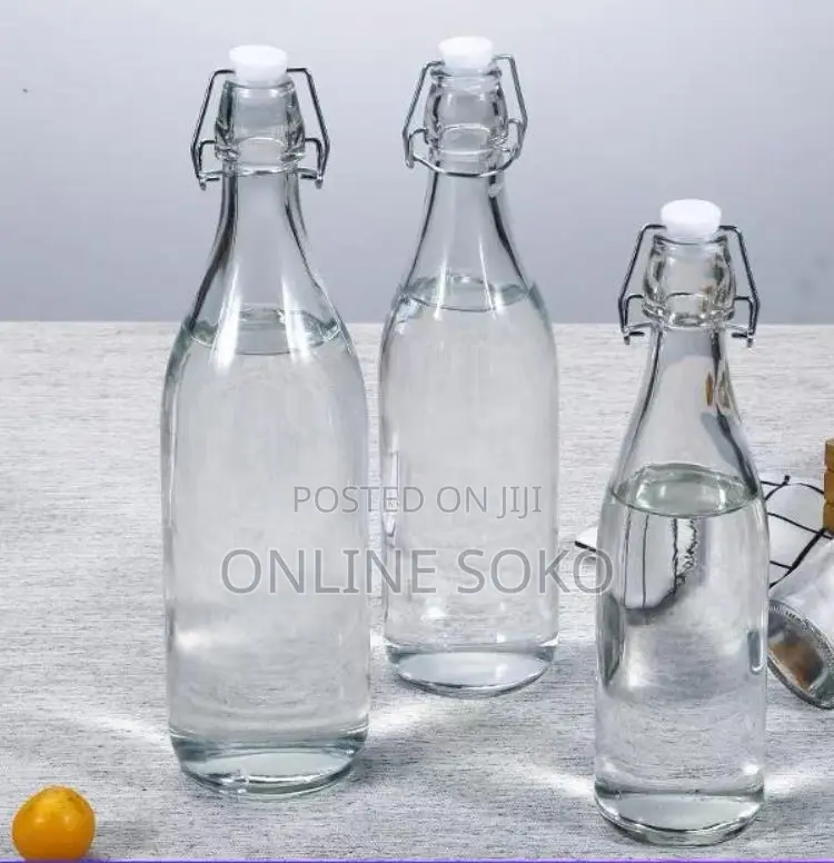 Beverage Glass Bottle With Flip Clip Swing Lock Top