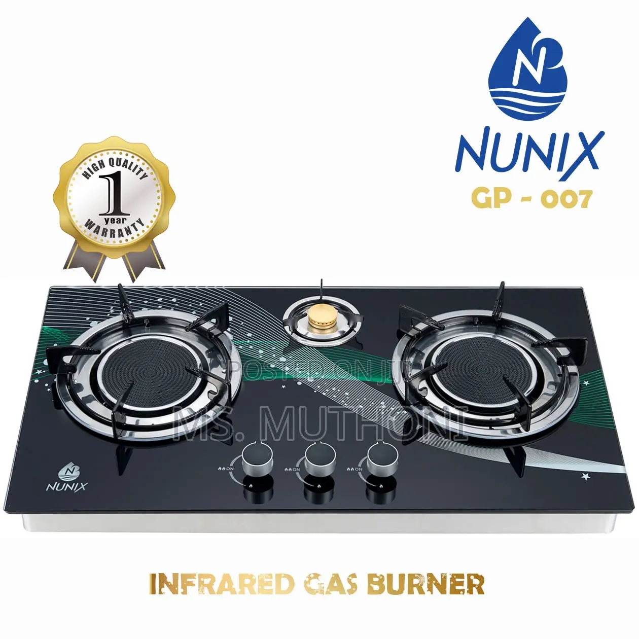 Nunix 3 Burner Low Gas Consumption Glass Top Table Infrared