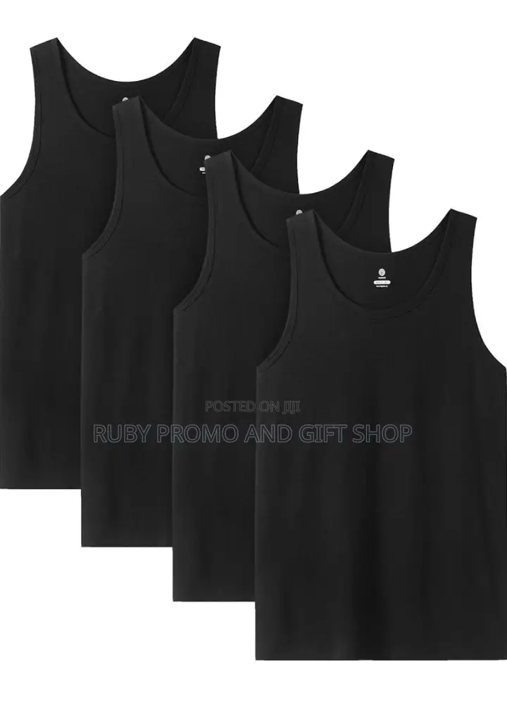 4 Pack Men's Quality Assorted Black Cotton Vests