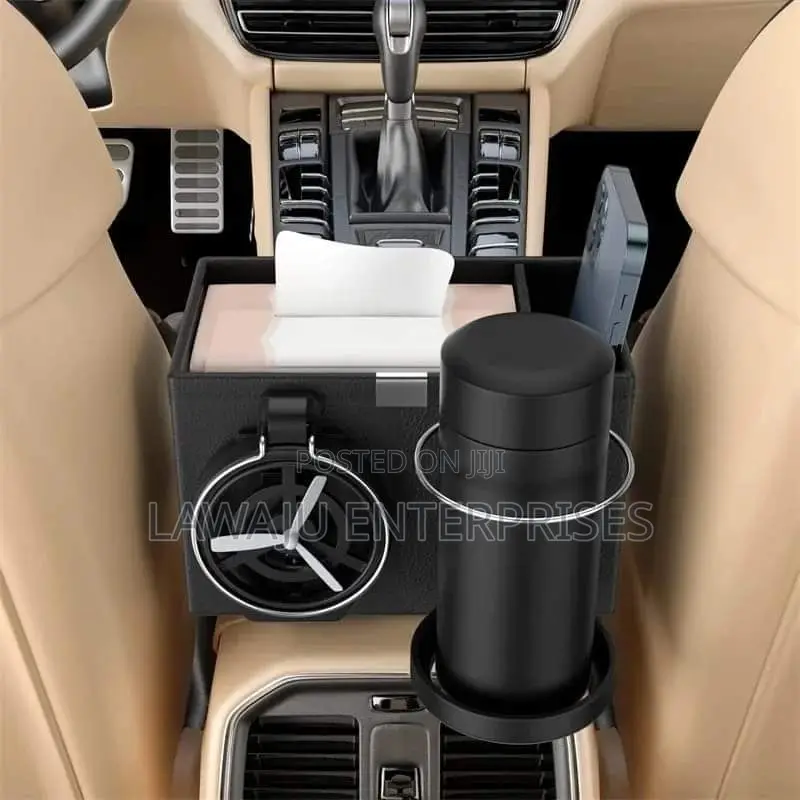 Black Arm Rest Storage Box With Cup Holder