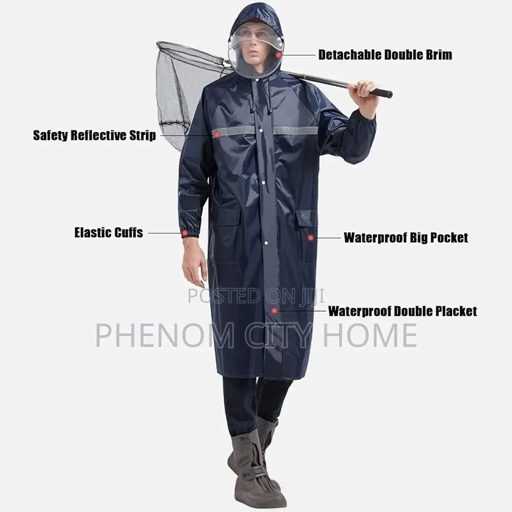 Heavy Long Raincoat With Reflector