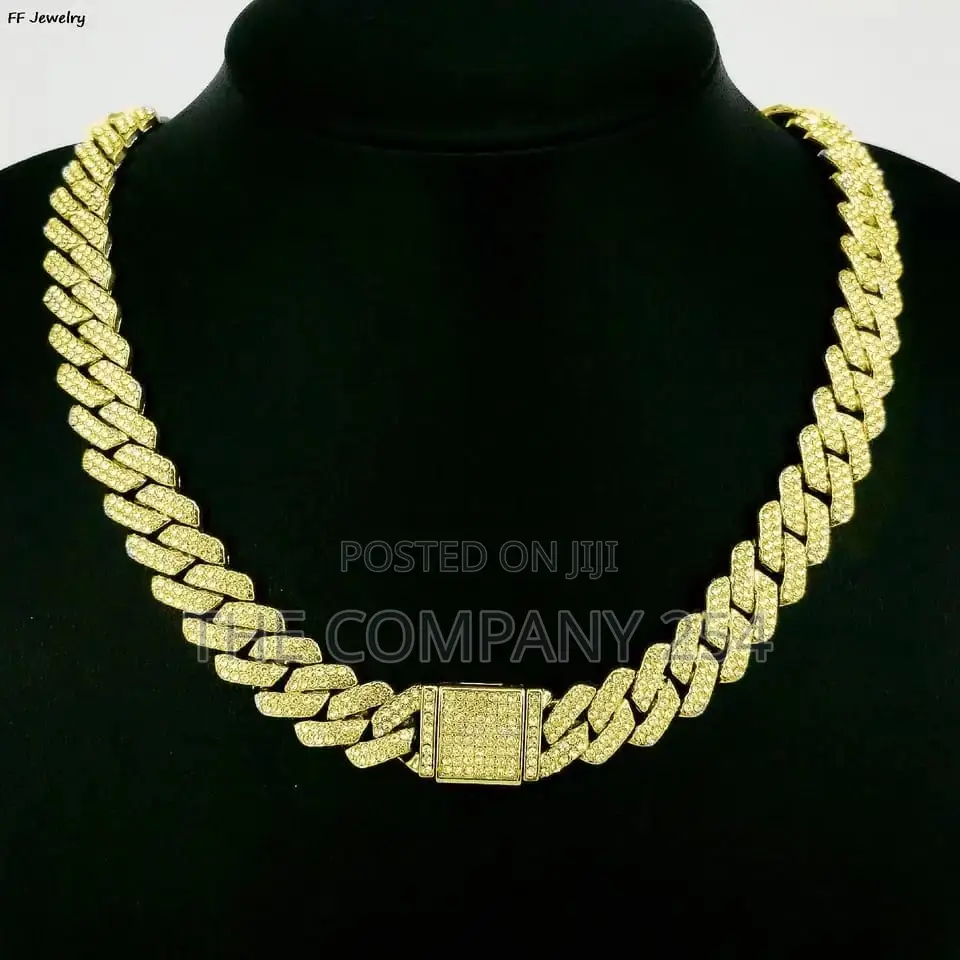 14mm Cuban Link Chain for Men Silvery/Golden Iced Out