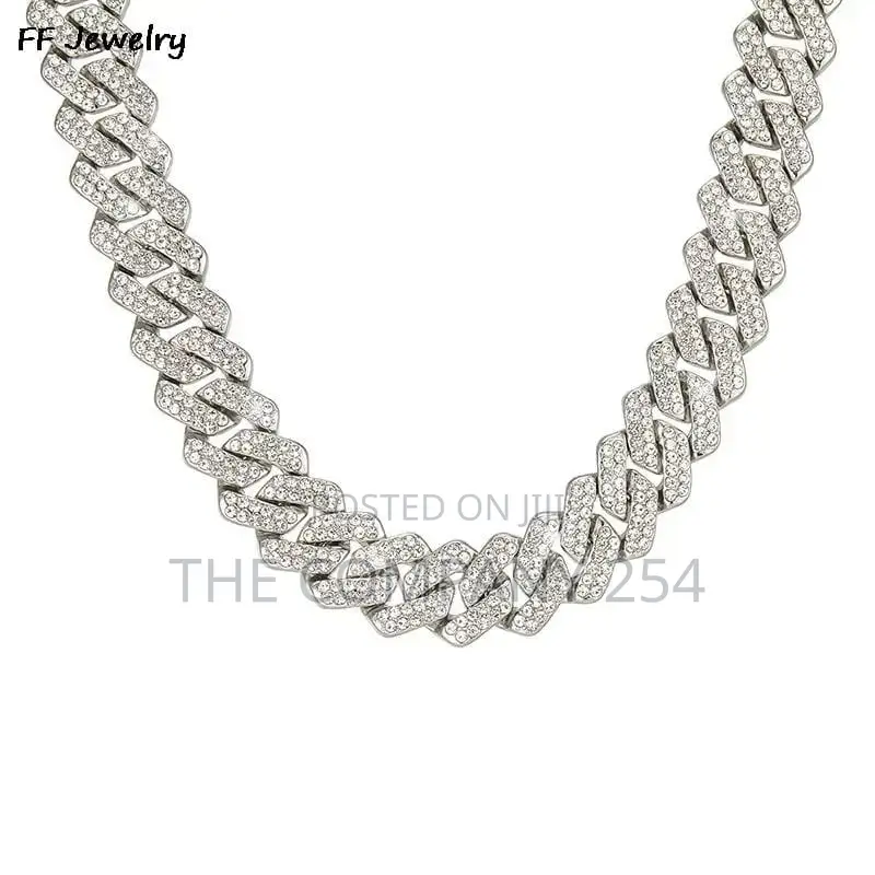 14mm Cuban Link Chain for Men Silvery/Golden Iced Out