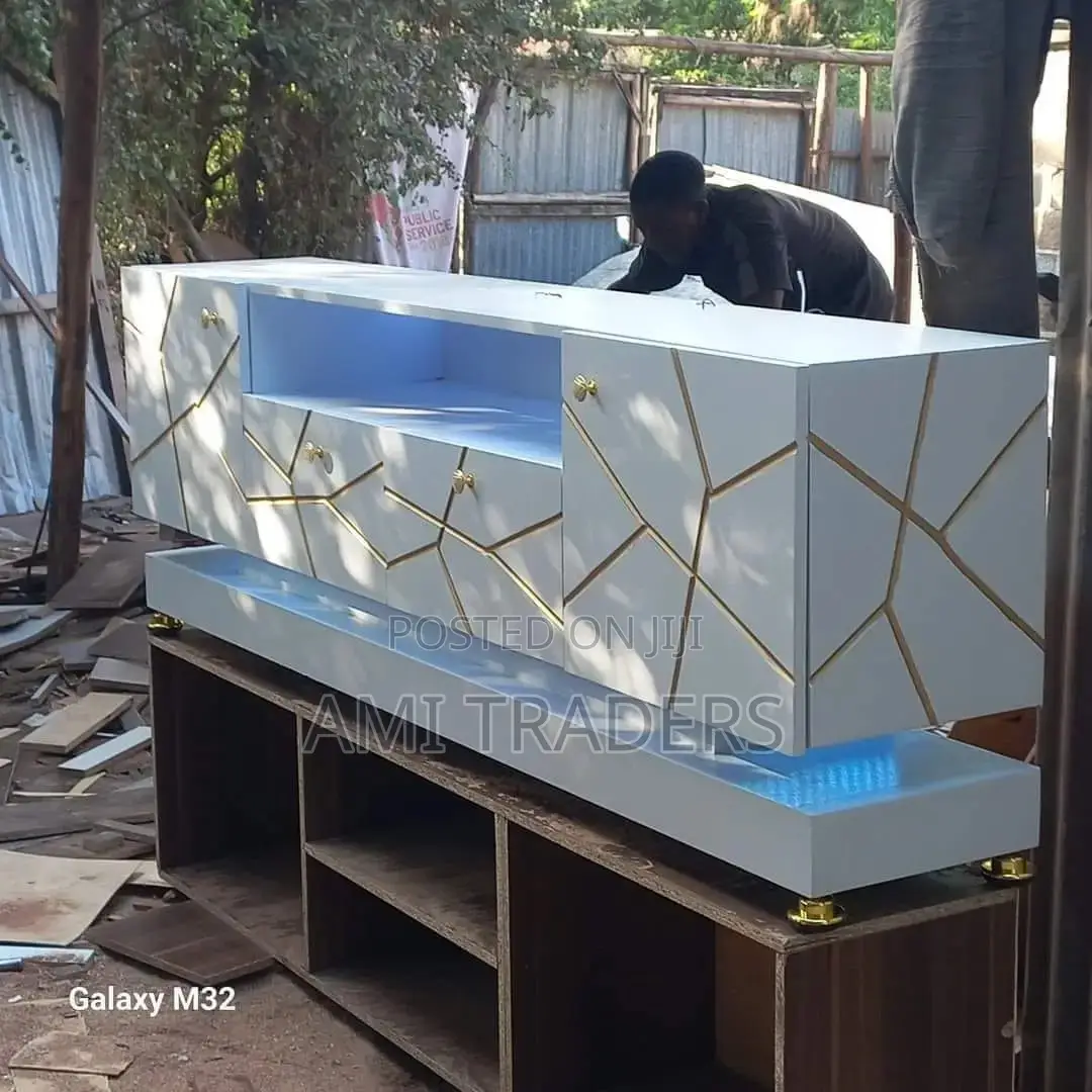 White Golden Tv Stand With LED