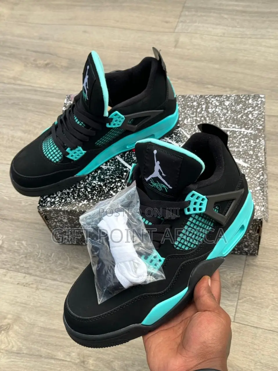 Air Jordan 4 Unisex Sneakers Light Blue in Color