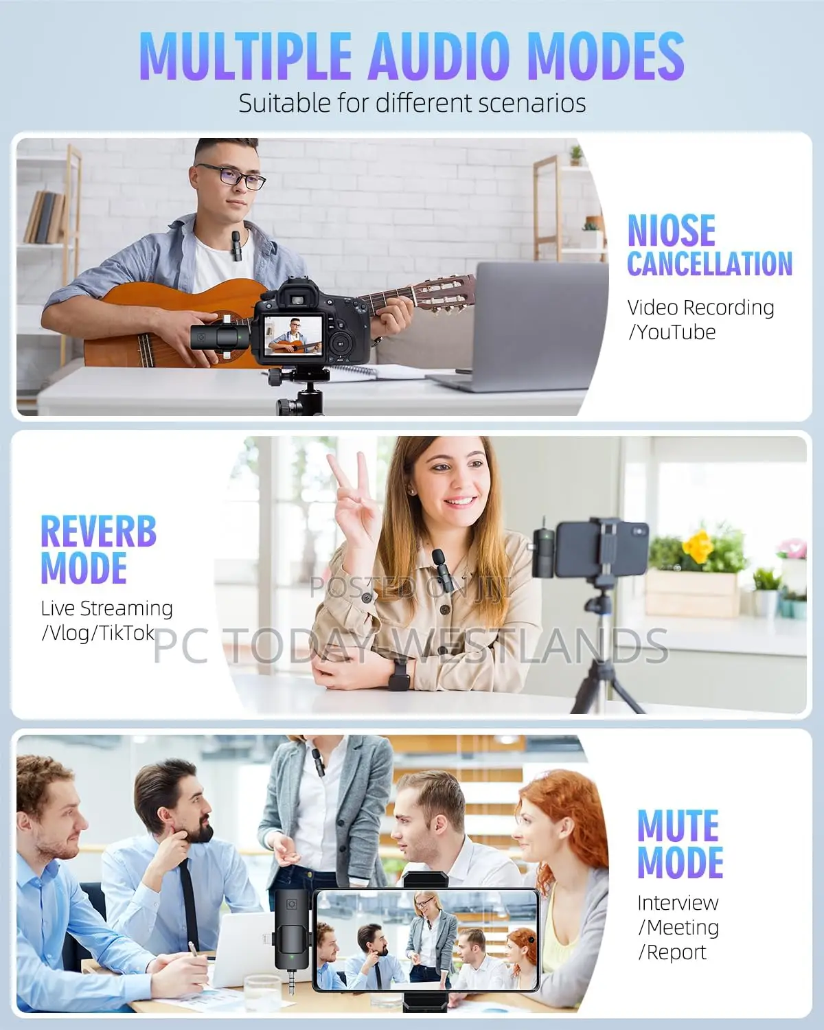 PQRQP 3 in 1 Wireless Lavalier Microphones for iPhone, iPad,