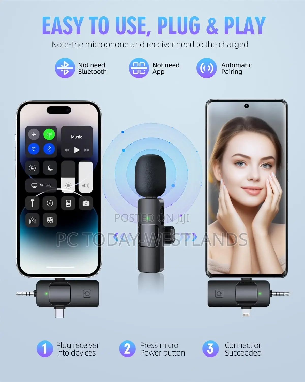 PQRQP 3 in 1 Wireless Lavalier Microphones for iPhone, iPad,