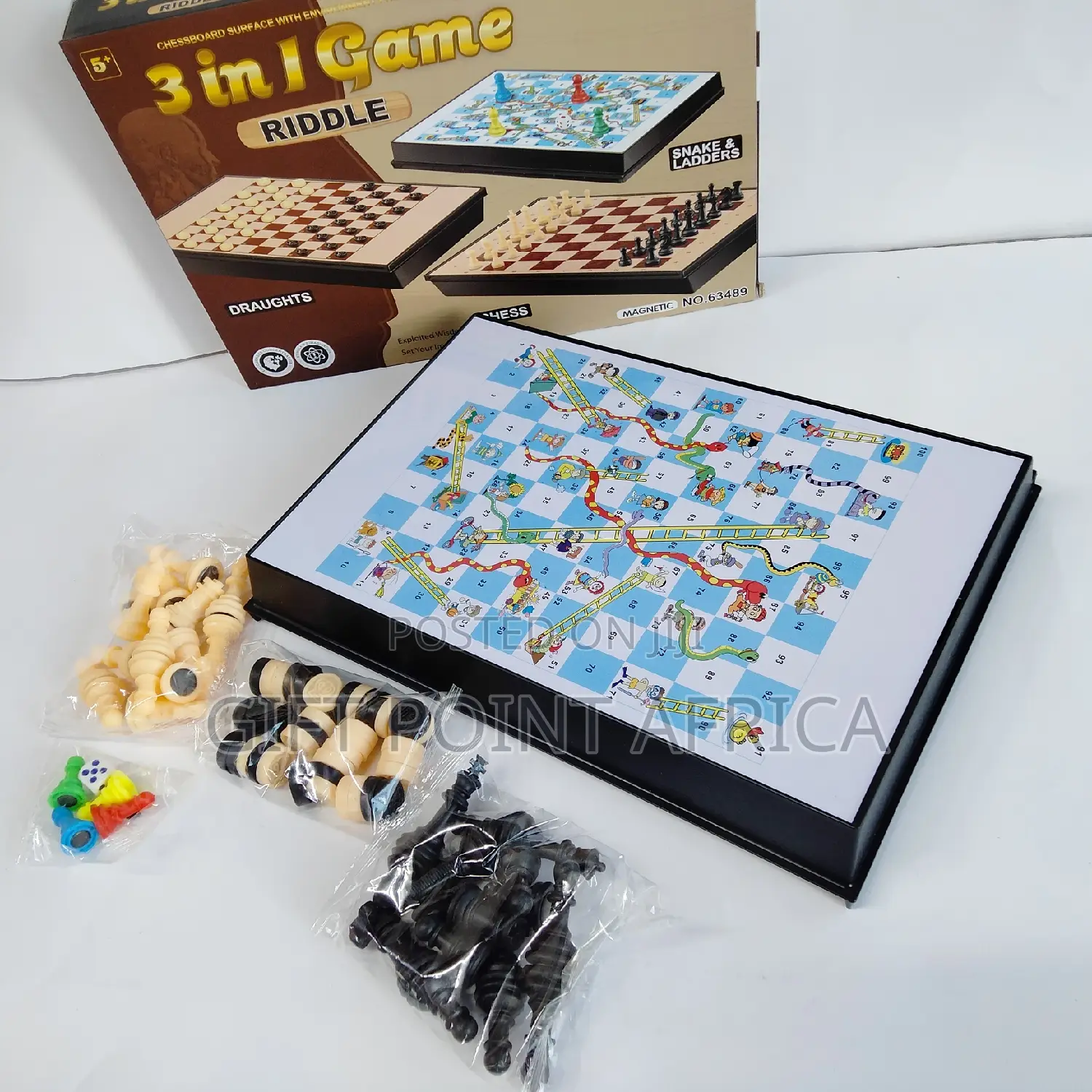 3 In1 Chess, Draught and Snake Ladder Board Games