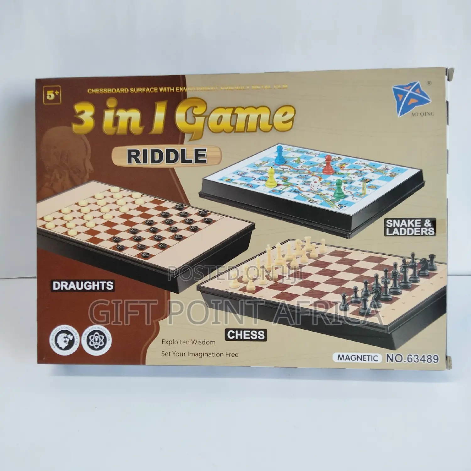 3 in 1 Chess, Draught and Snake Ladder Boards Game
