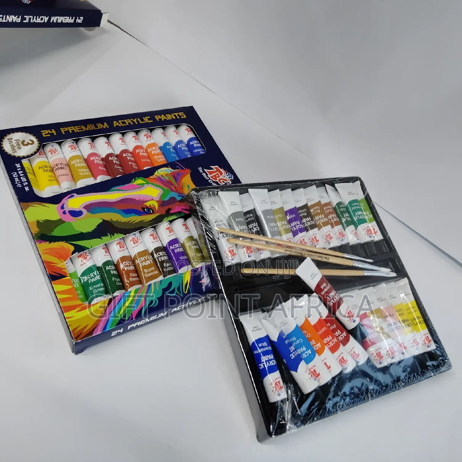 24 Pieces Acrylic Paintings Colors With 3 Brushes