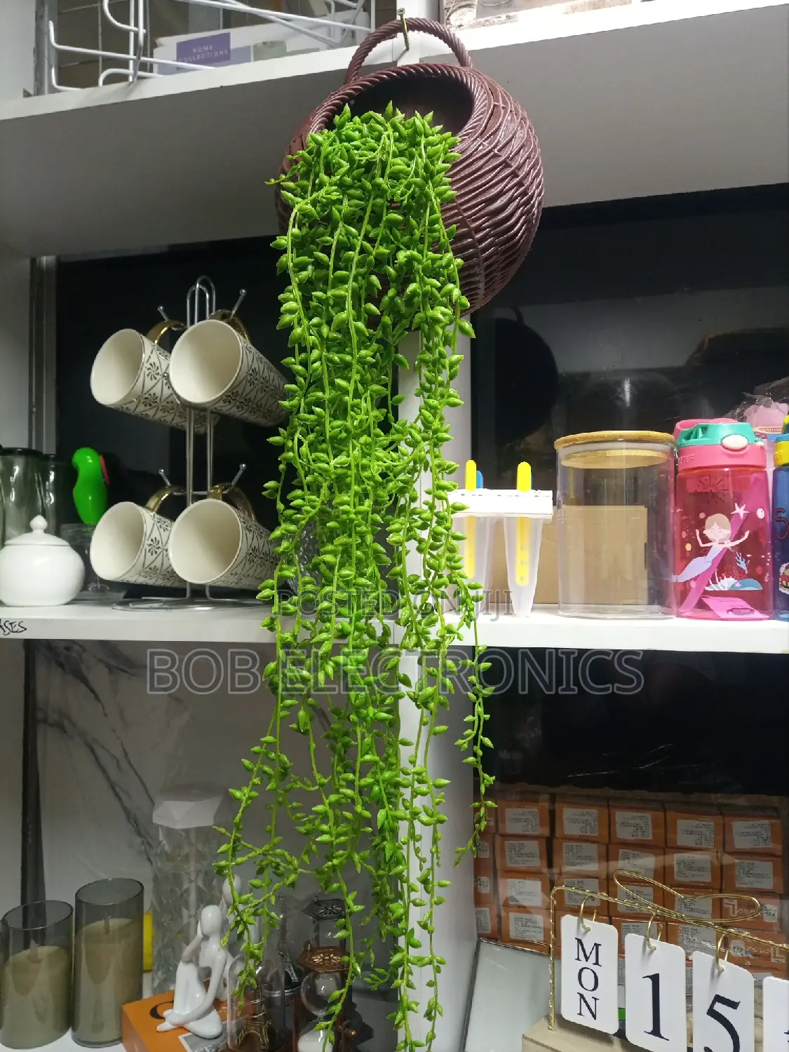 Artificial Hanging String of Pearls Vine With a Basket