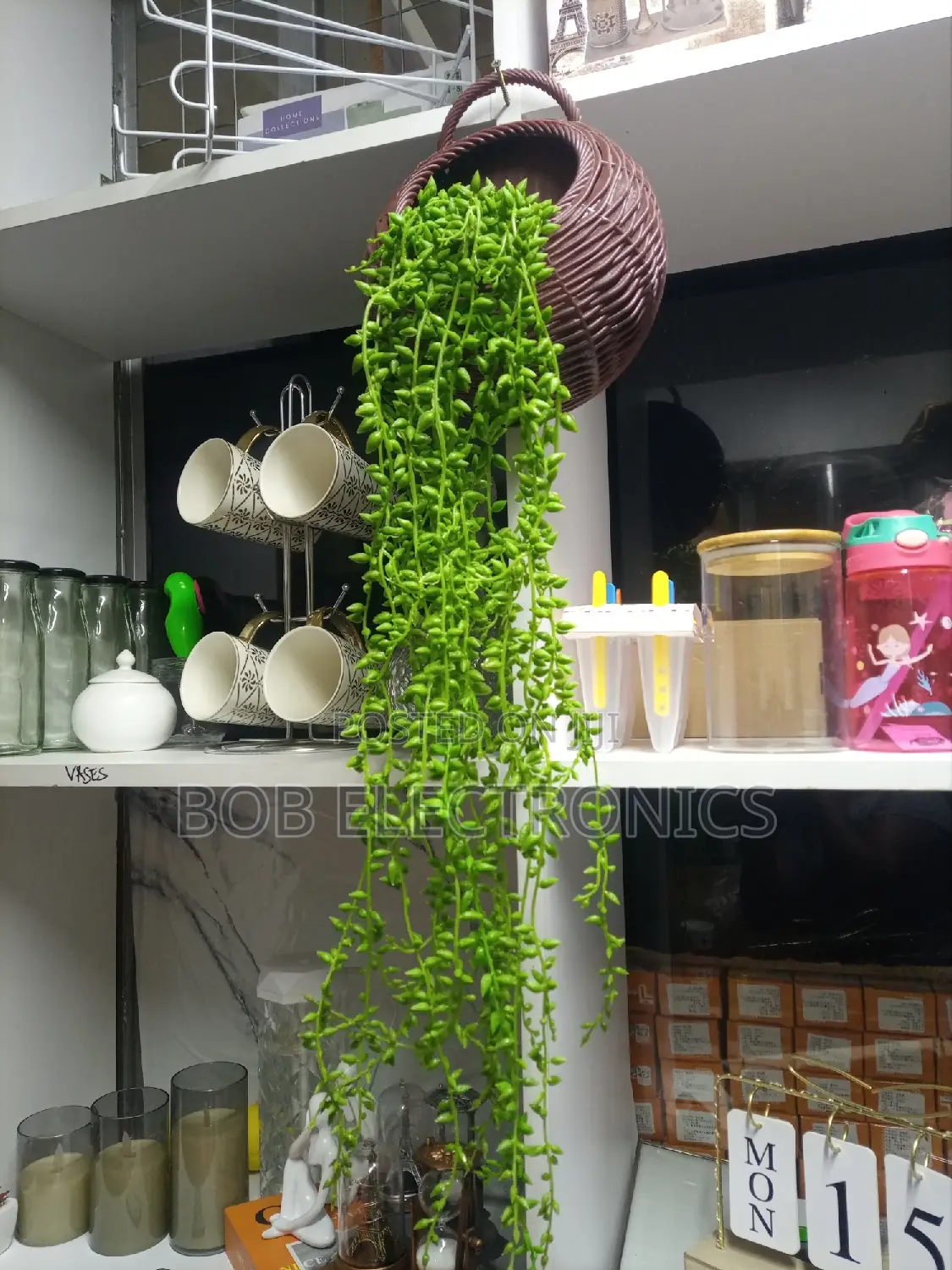 Artificial Hanging String of Pearls Vine With a Basket