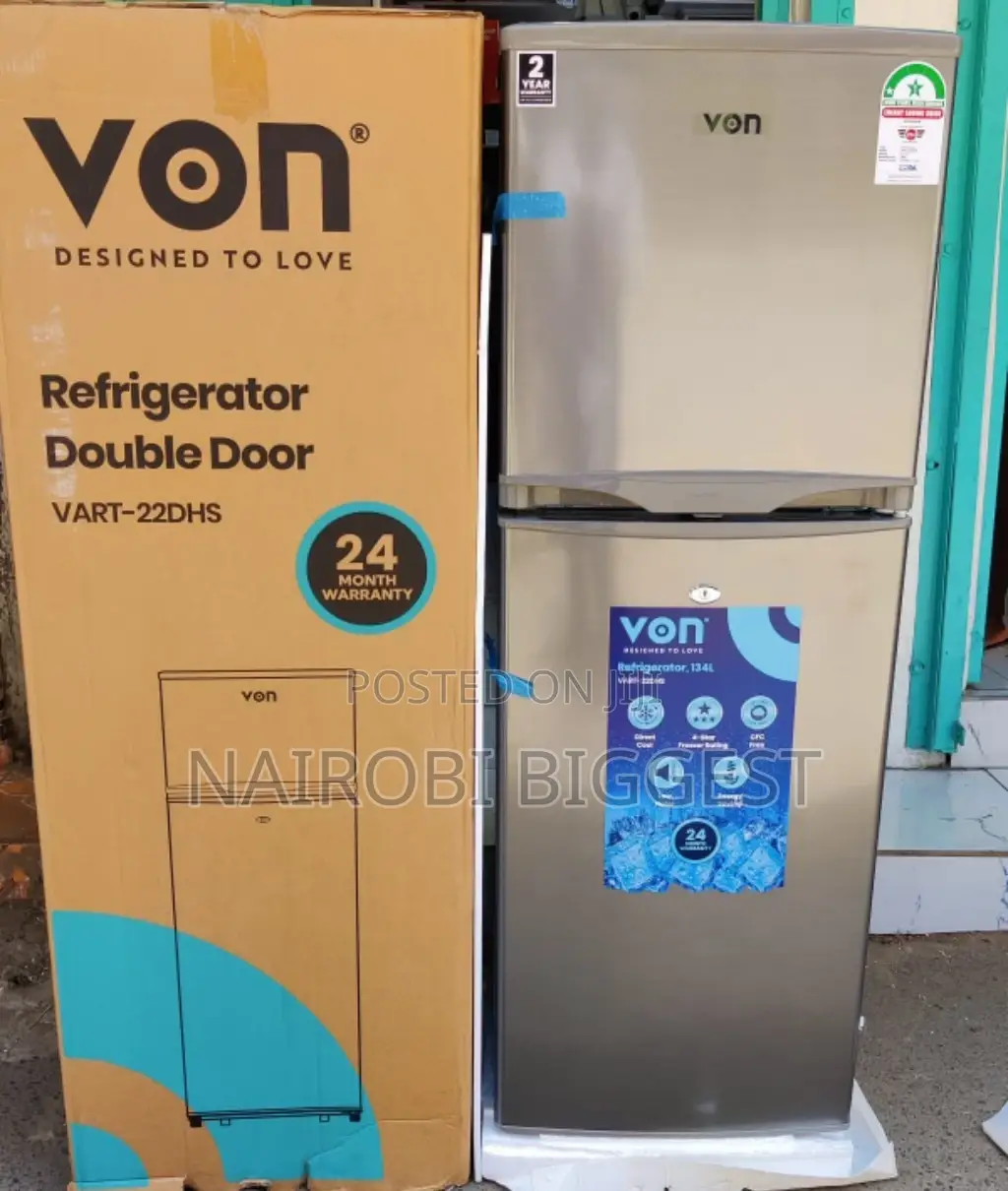 Von 138litres Double Door Fridge