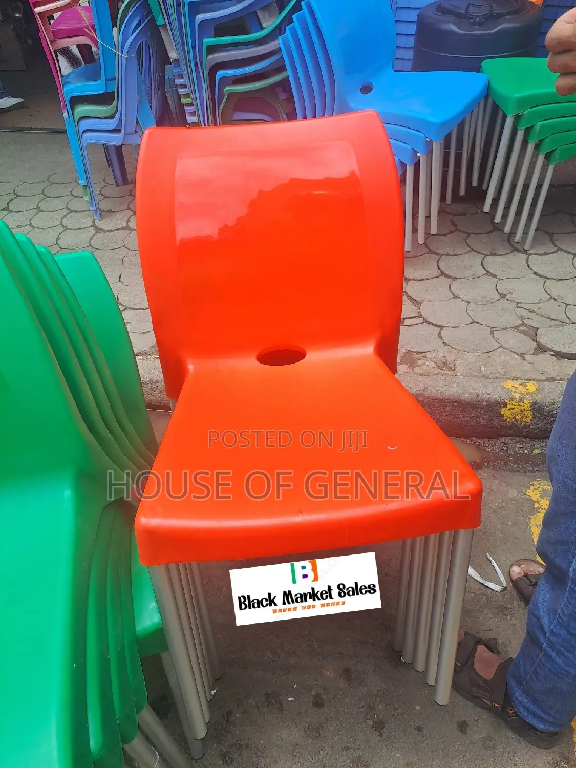 Red Armless Plastic Chair With Metal Legs