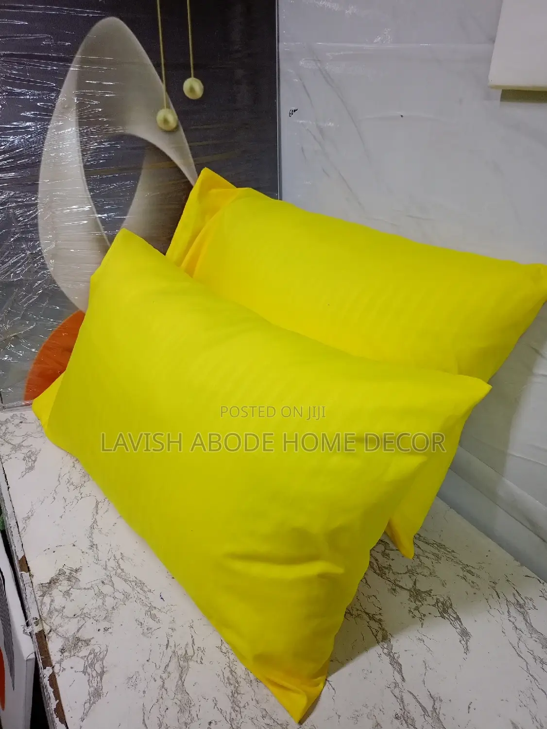 (Yellow) Stripped Bed Pillow Cases/ Covers a Pair