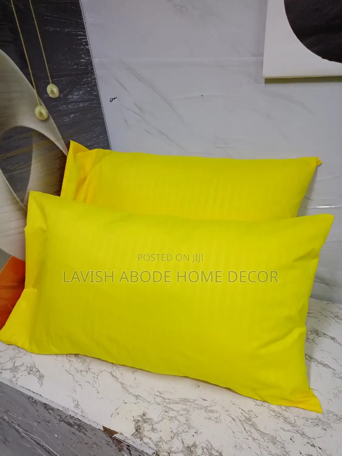 (Yellow) Stripped Bed Pillow Cases/ Covers a Pair