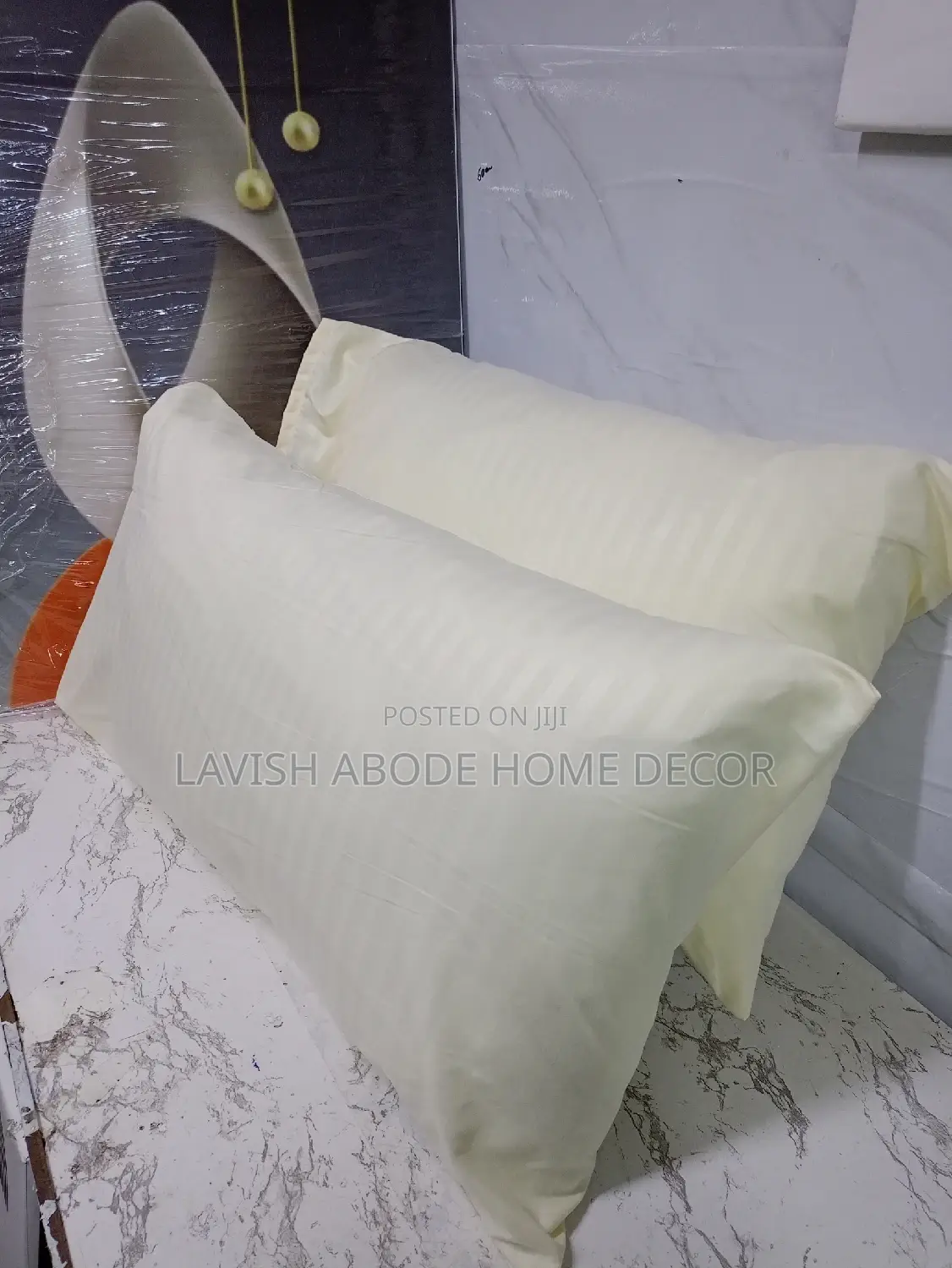 (Cream) Stripped Bed Pillow Cases/ Covers a Pair