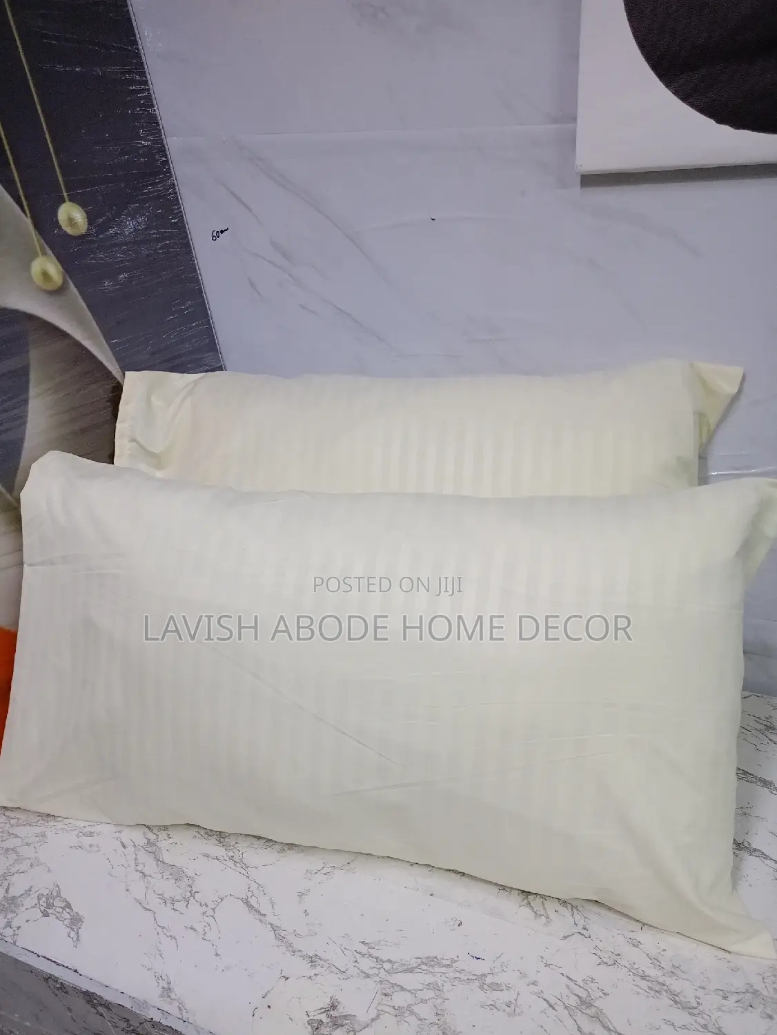 (Cream) Stripped Bed Pillow Cases/ Covers a Pair