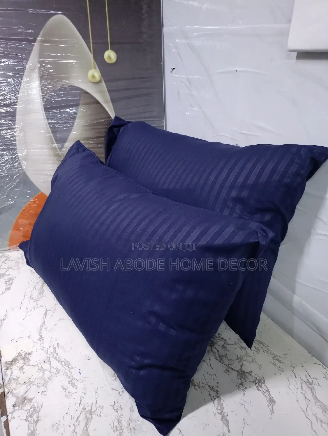 (Navy Blue) Stripped Bed Pillow Cases/ Covers a Pair