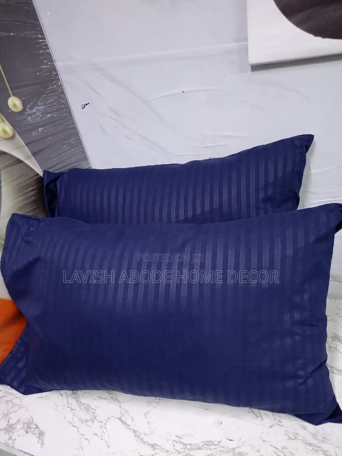 (Navy Blue) Stripped Bed Pillow Cases/ Covers a Pair