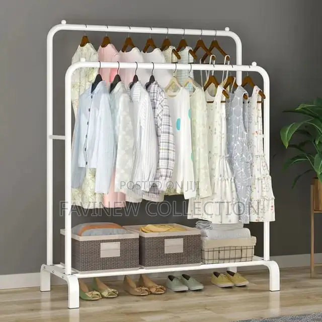 Straight Double Clothes Rack With 2 Bottom Storage Organizer
