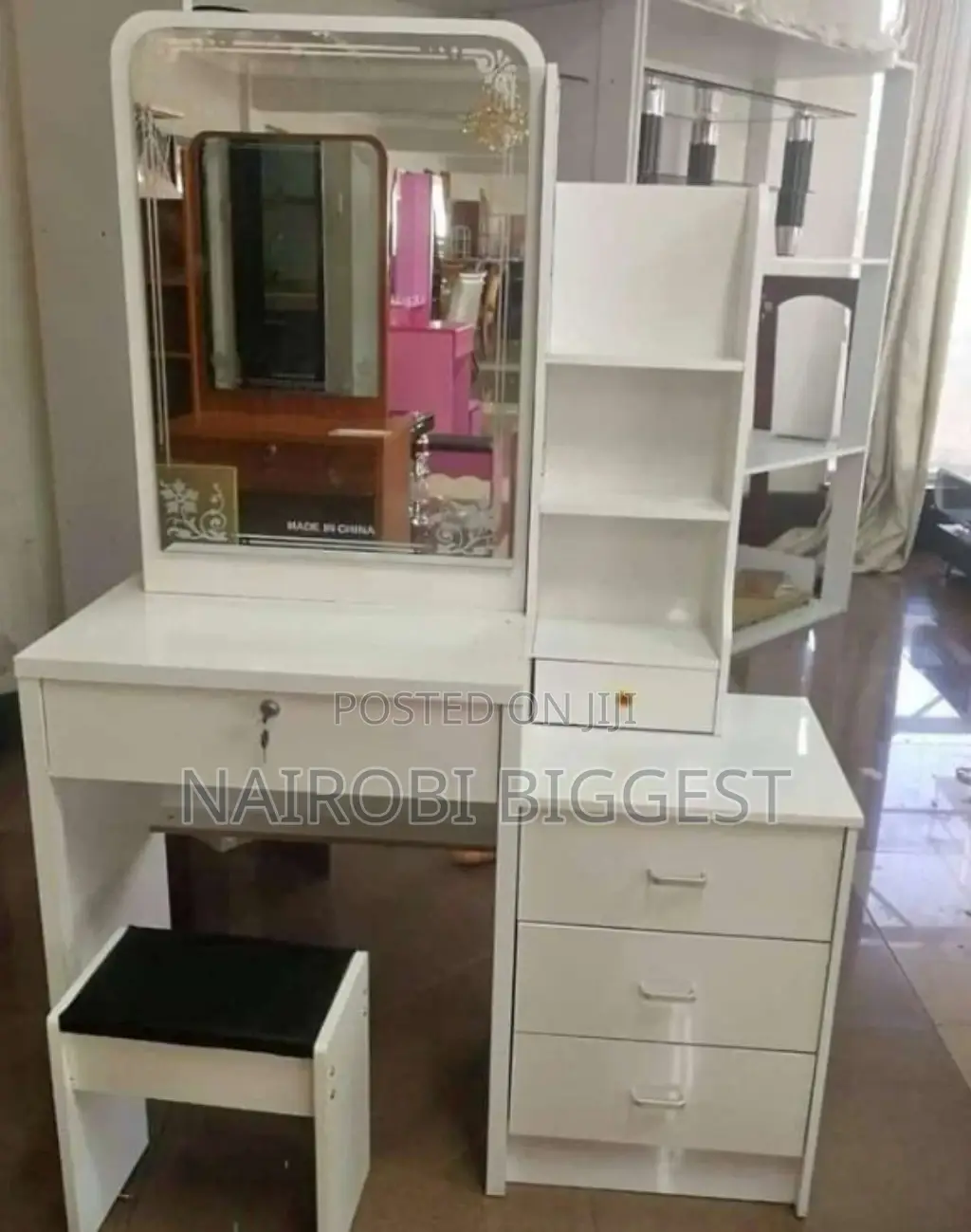 White Dressing Table With Sliding Mirror