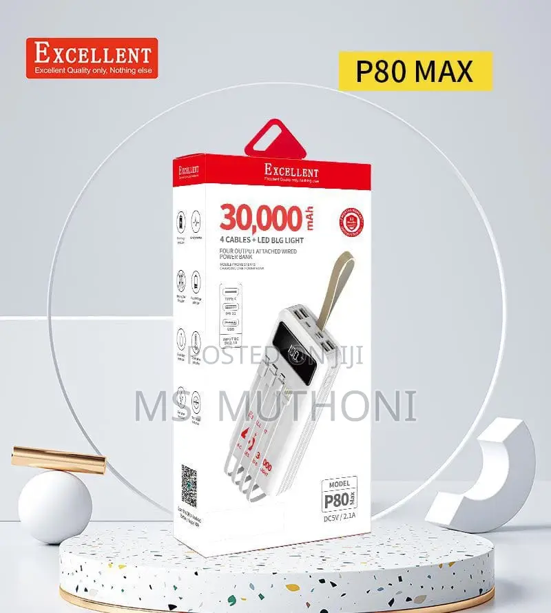 Excellent 30,000 Mah 4 Cable Power Bank