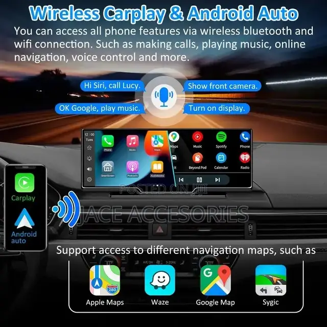 Car Wireless Monitor Blackbox DVR Carplay, Android Auto