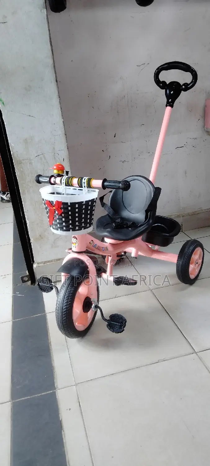Pink Push Handle Kids Three Wheels Tricycle