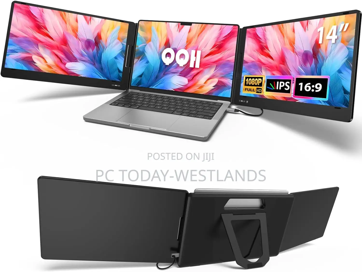 QQH Triple Portable Monitor, 14” FHD 1080P IPS Laptop Screen