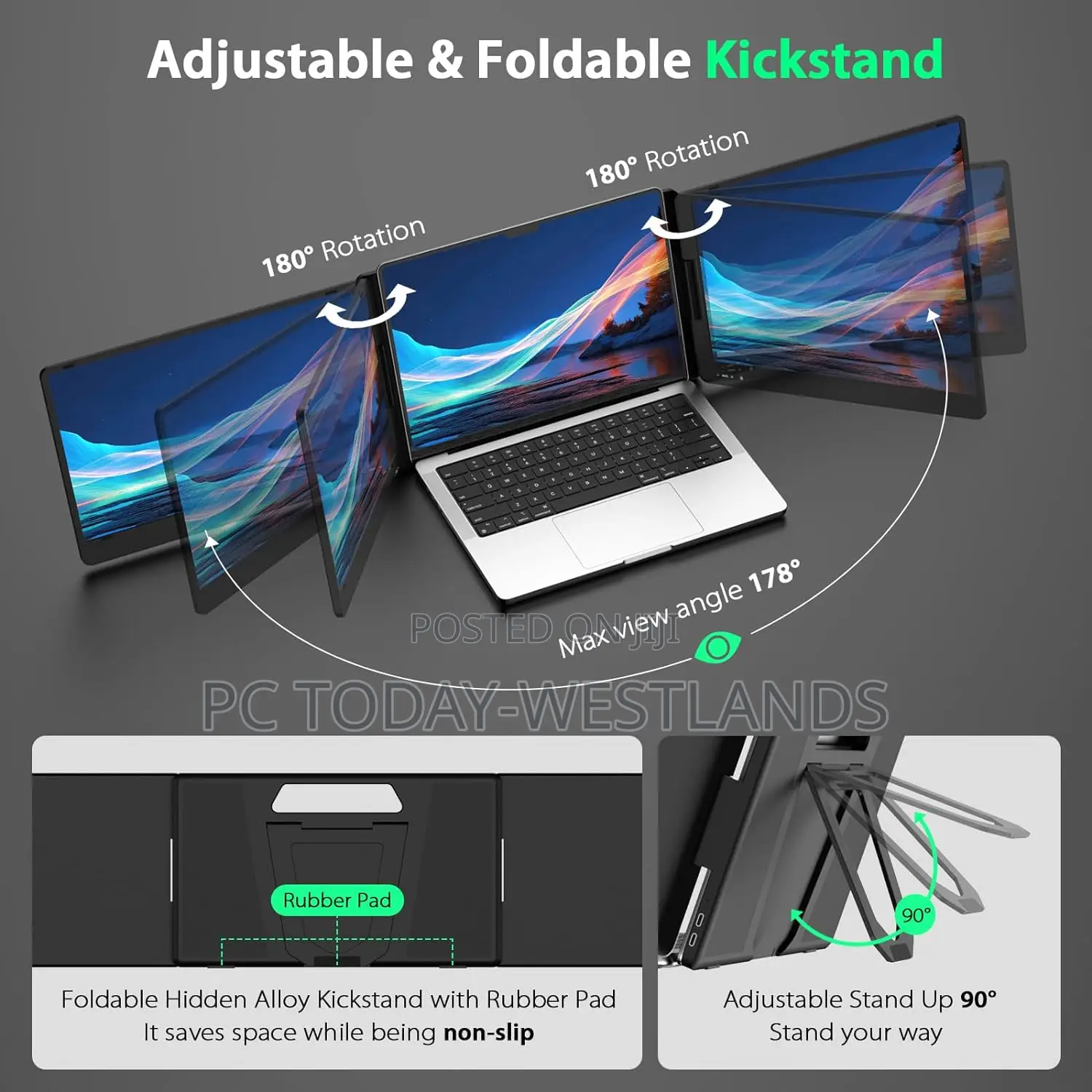 QQH Triple Portable Monitor, 14” FHD 1080P IPS Laptop Screen