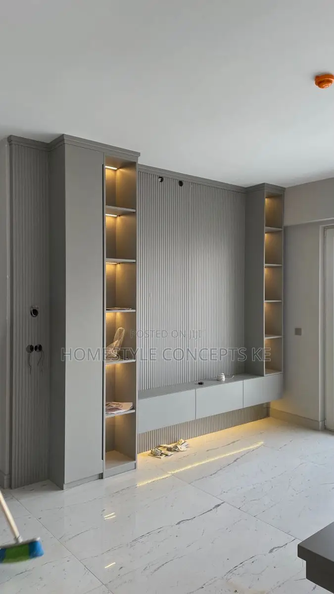 New Modern Fluted Panels Marble Sheet Combo TV Niche Design