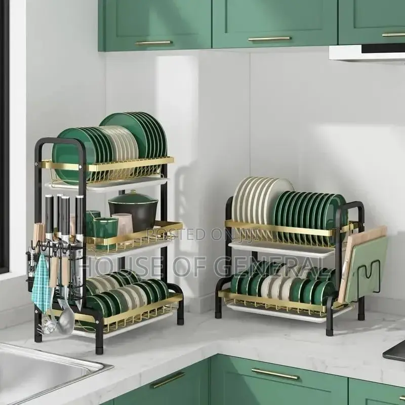 3 Layer Dishrack Black Gold