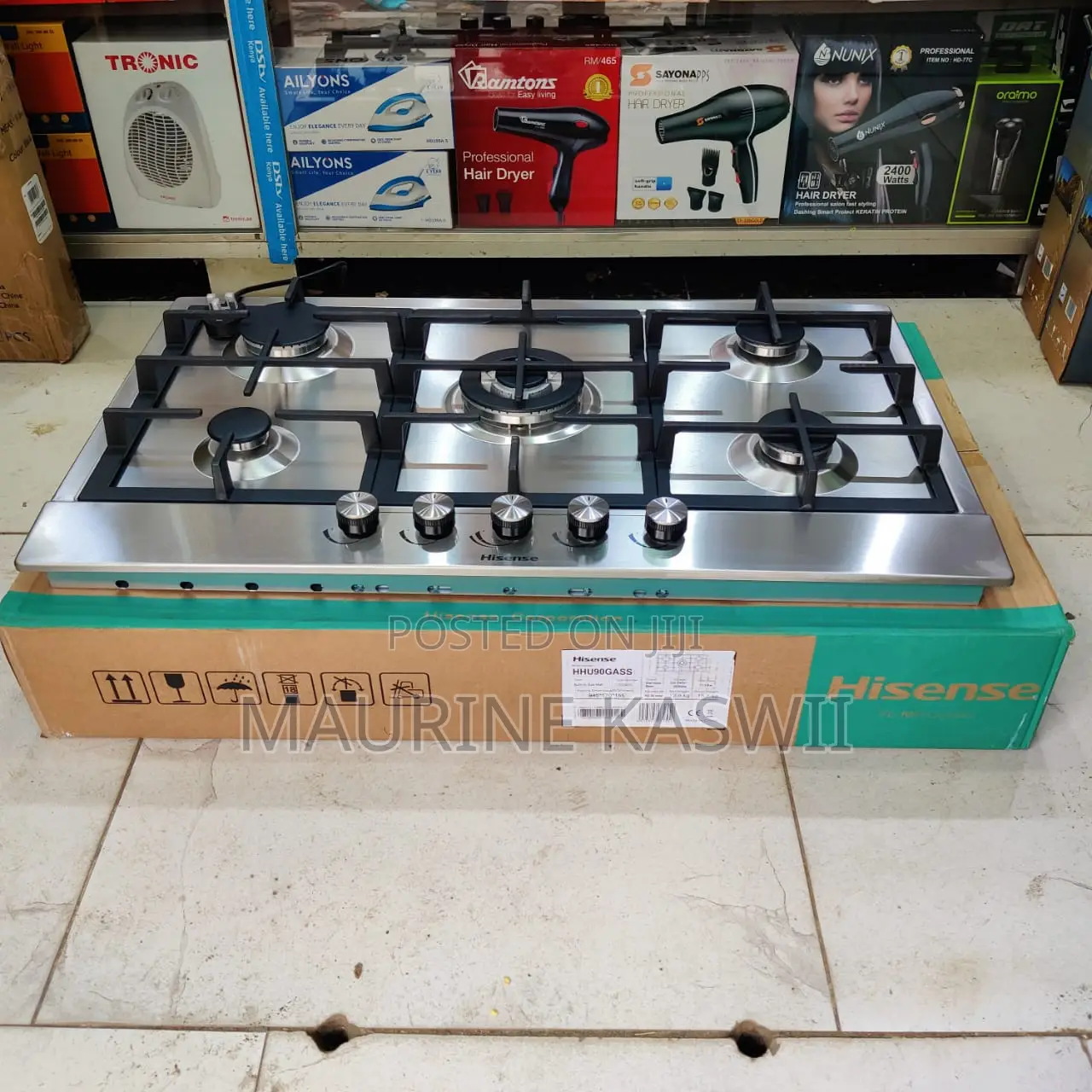 Hisense 5 Burner(1 WOK) HHU90GASS Gas Hob,Silver,90cm