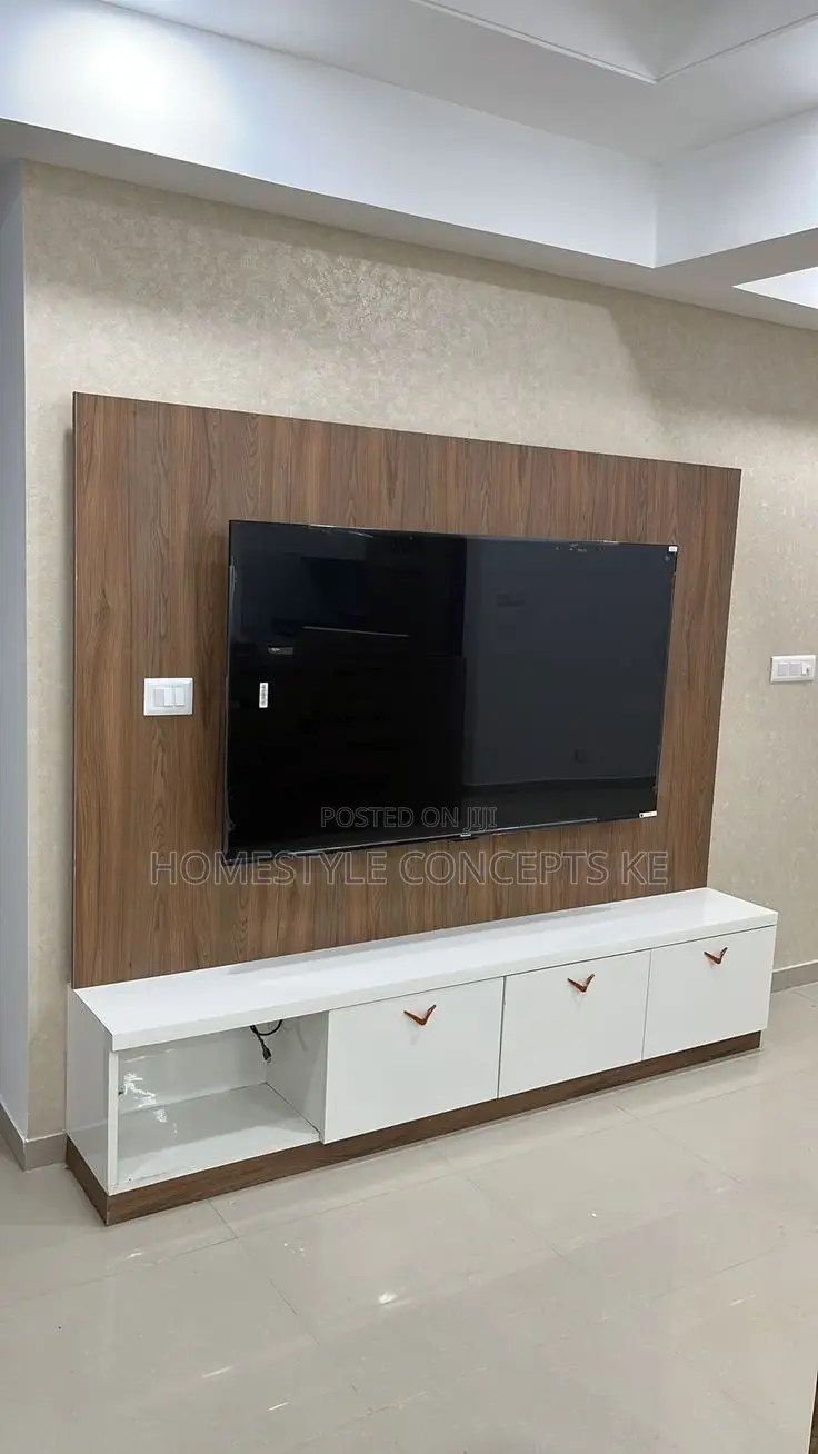 Movable TV Niches Fluted Panels Marble Sheet Combo