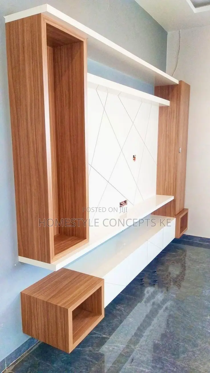Movable TV Niches Fluted Panels Marble Sheet Combo