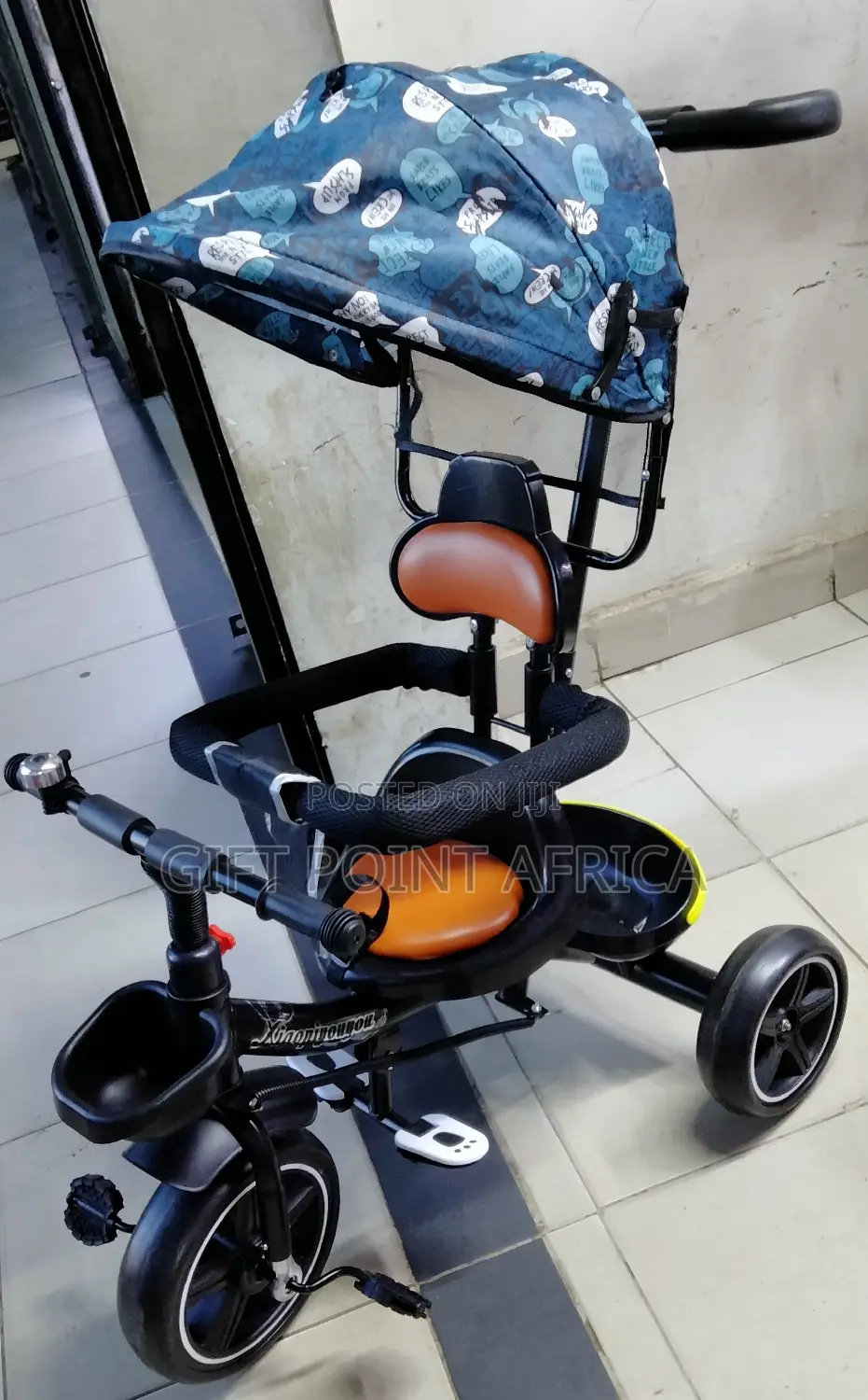 Kids Push Handle Tricycle With Canopy(Shade)