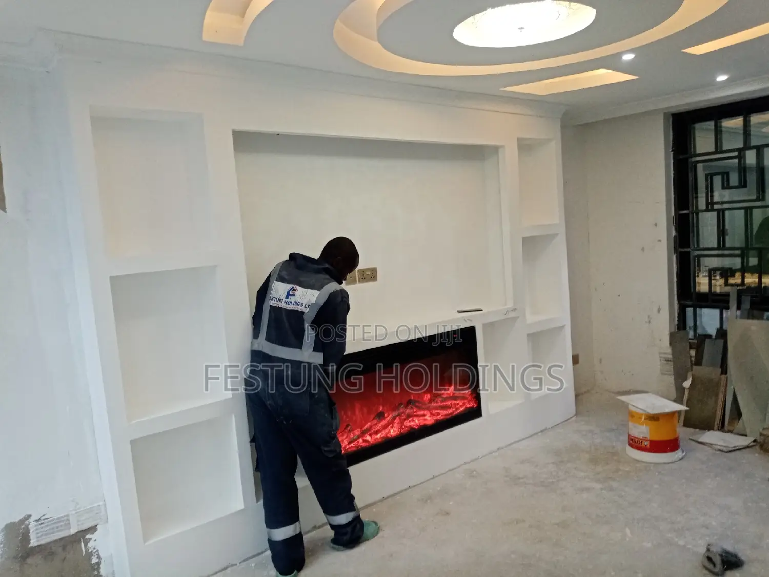 TV and Electric Fireplace Gypsum Wall