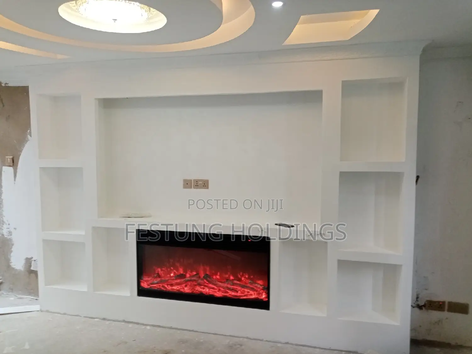 TV and Electric Fireplace Gypsum Wall