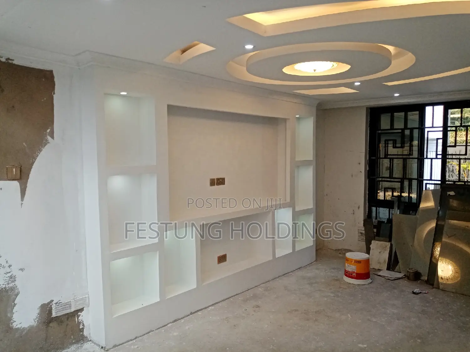 TV and Electric Fireplace Gypsum Wall